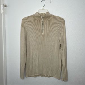 Perry Ellis Tan Quarter Zip Ribbed Sweater size M